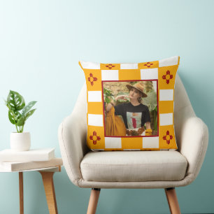 Coussin Nouveau Mexique Zia Jaune Rouge Blanc Carrés