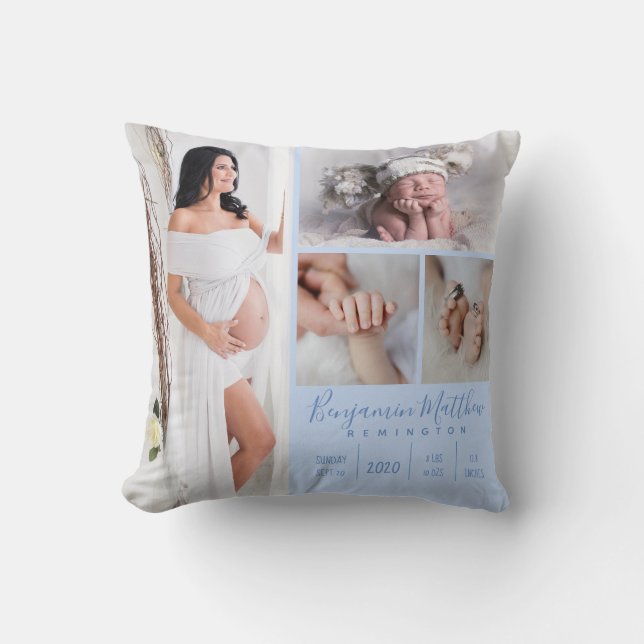 Coussin Nouveau-né Gardien photo bleu bébé garçon (Recto)
