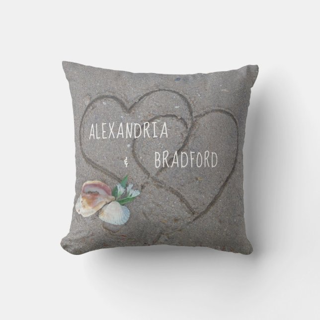 Coussin Nouvelles mariées personnalisées plage coeur cadea (Recto)