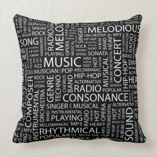 Coussin Nuage de mot de motif de MUSIQUE