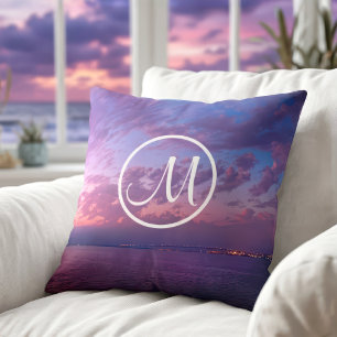 Coussin Nuage rose violet océan coucher de soleil photo mo