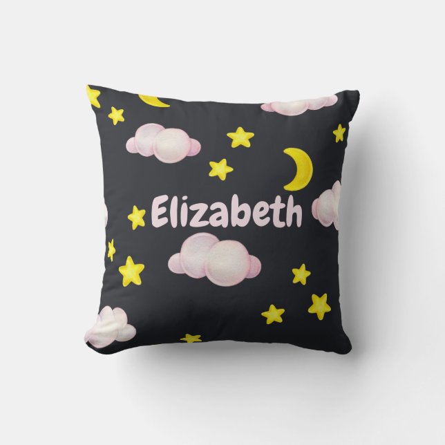 Coussin Nuages de ciel nocturne et étoiles monogramme Jete (Recto)