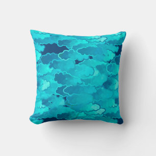 Coussin Nuages japonais, Ciel du soir, Turquoise et Indigo