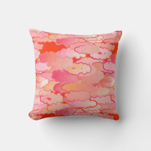Coussin Nuages japonais, coucher du soleil, corail,