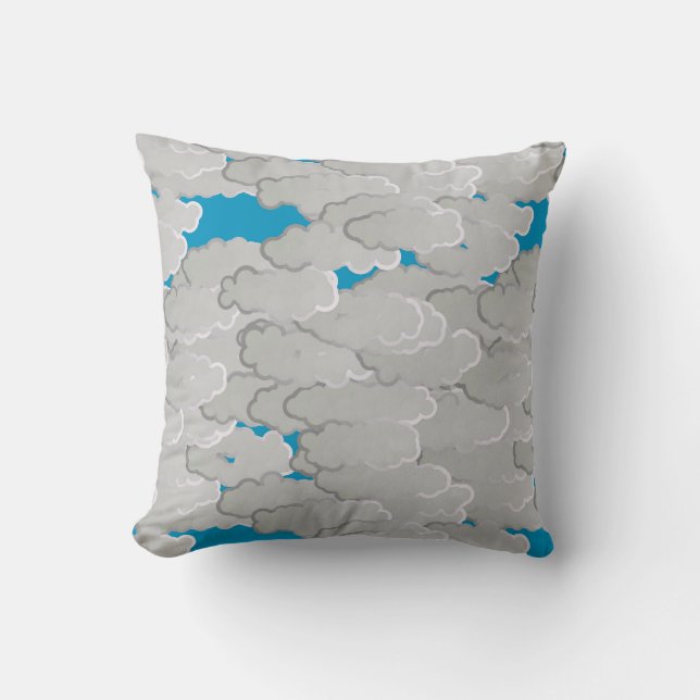 Coussin Nuages japonais, Jour d'été, Bleu blanc et bleu ci (Recto)