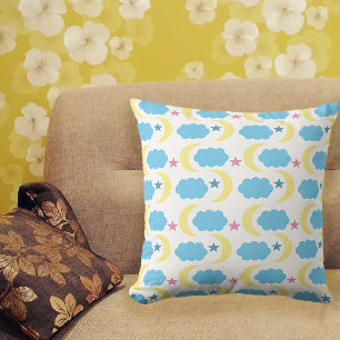 Coussin Nuages Lune Étoiles Bleu Jaune Rose