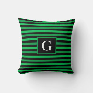 Coussin Nuances de vert rayé Design Ajouter noir initial