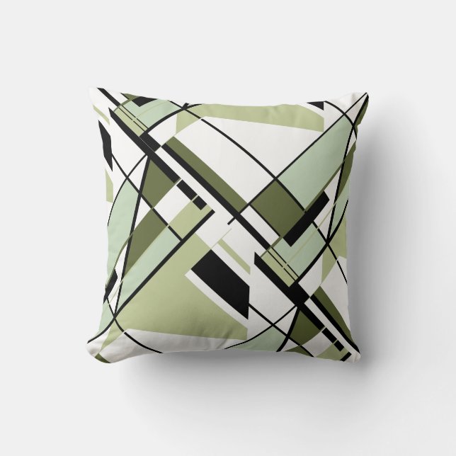 Coussin Nuances d'olive, Noir, Blanc Abstrait Angulaire De (Recto)