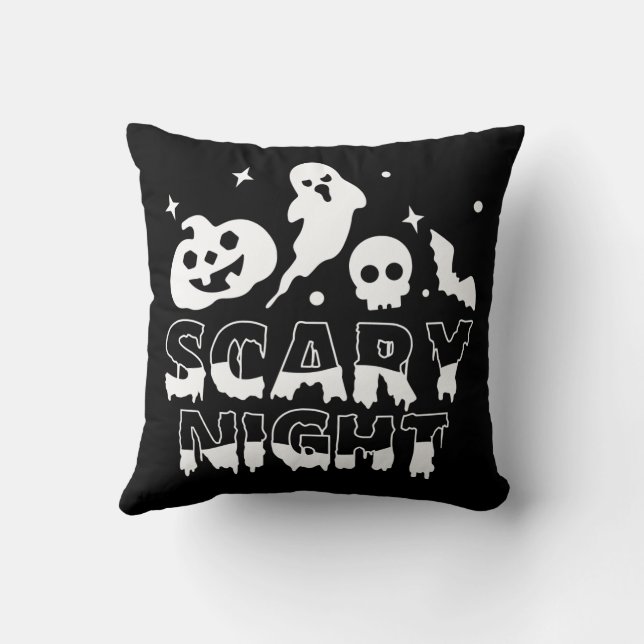 Coussin Nuit effrayante Halloween noir et blanc (Verso)