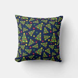 Coussin Nuit magique Arbres de Noël et étoiles Bleu foncé