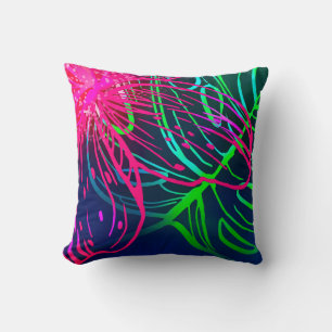 Coussin Nuit Tropicale Néon Aloha Luau Électrique