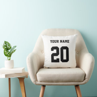 Coussin Numéro et nom personnalisés noir et blanc