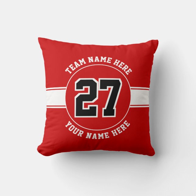 Coussin Numéro Jersey, nom de l'équipe et du joueur rouge  (Recto)