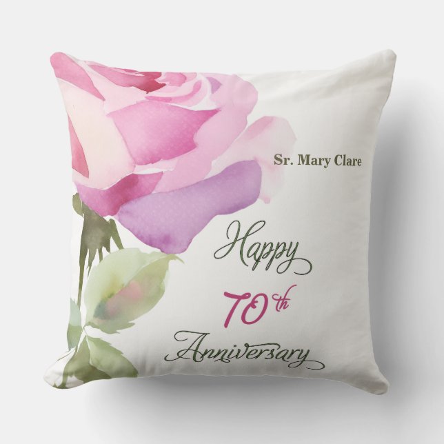 Coussin Nun Custom Name 70th Anniversary Jubilee Rose (Recto)