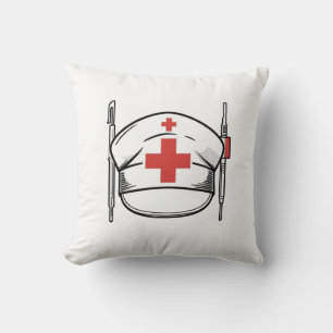 Coussin Nurse Cap with Red Cross and Medical Tools Design