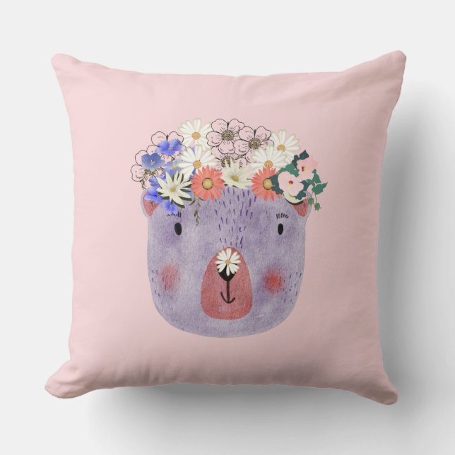 Coussin Nurserie d'animaux sauvages mignons rose girly ave (Recto)