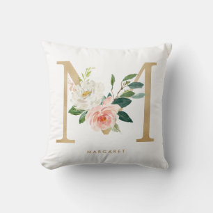 Coussin Nurserie de monogramme de lettre florale de feuill