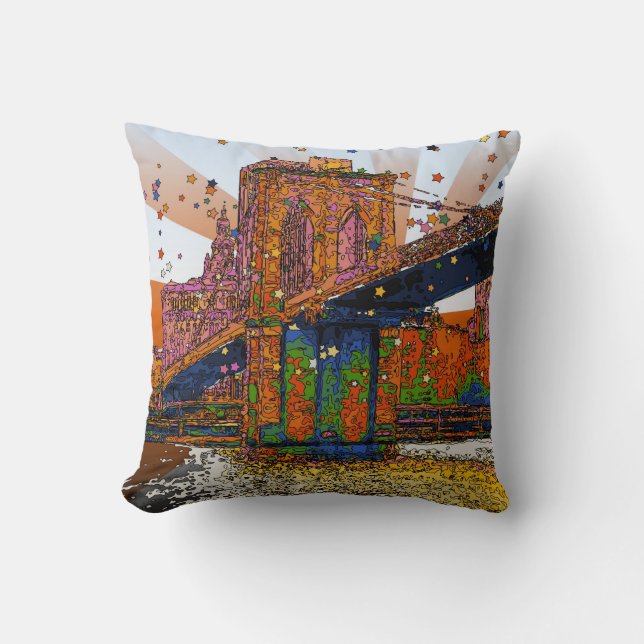 Coussin NYC psychédélique : Brooklyn Bridge #1 (Recto)