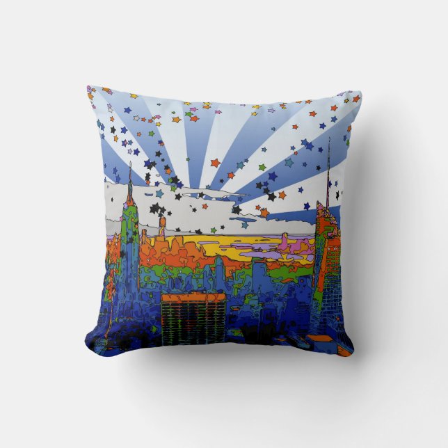 Coussin NYC psychédélique : vue large Skyline ESB (Recto)