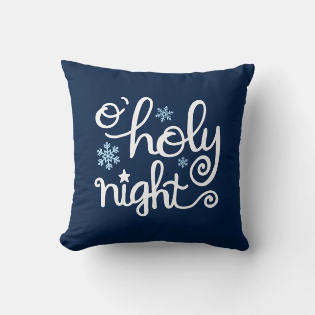 Coussin Ô Nuit Sainte Main Moderne Lettré Bleu de Noël (Recto)