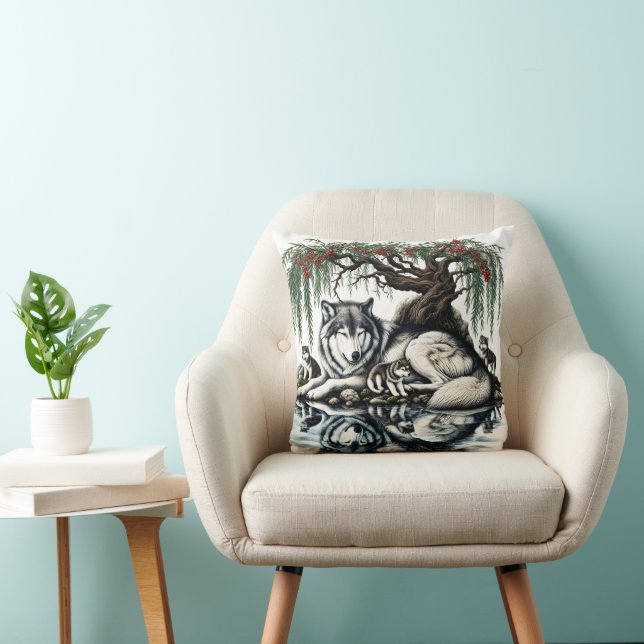 Coussin Oasis de la famille des loups sereins dans la natu (Chaise)