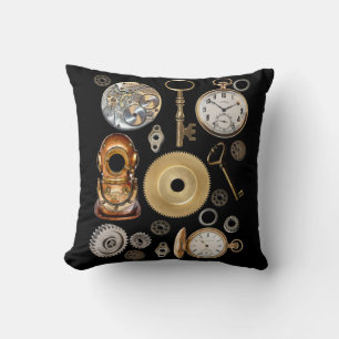 Coussin Objets Steampunk Gears Pocket watch Squelette Key