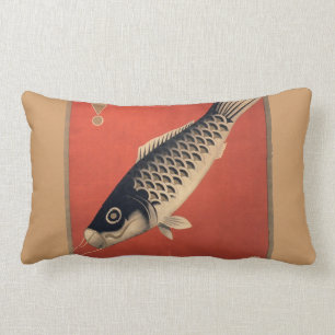 Coussin oblong de poissons japonais vintages