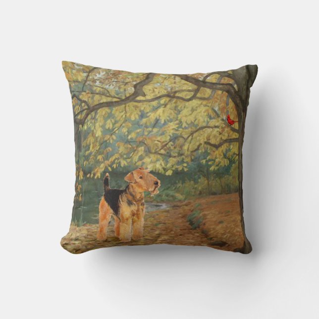 Coussin Observation des oiseaux d'Airedale Terrier (Recto)
