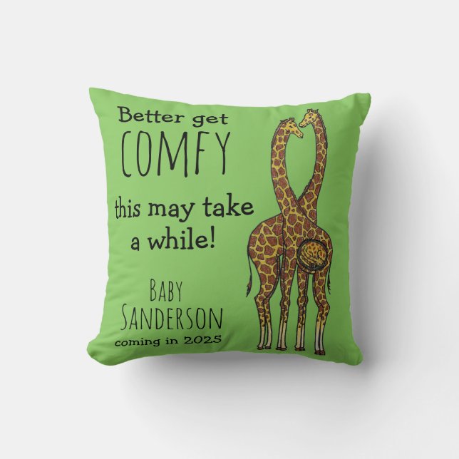 Coussin Obtenez Comfy faire-part bébé girafe Enceinte (Recto)