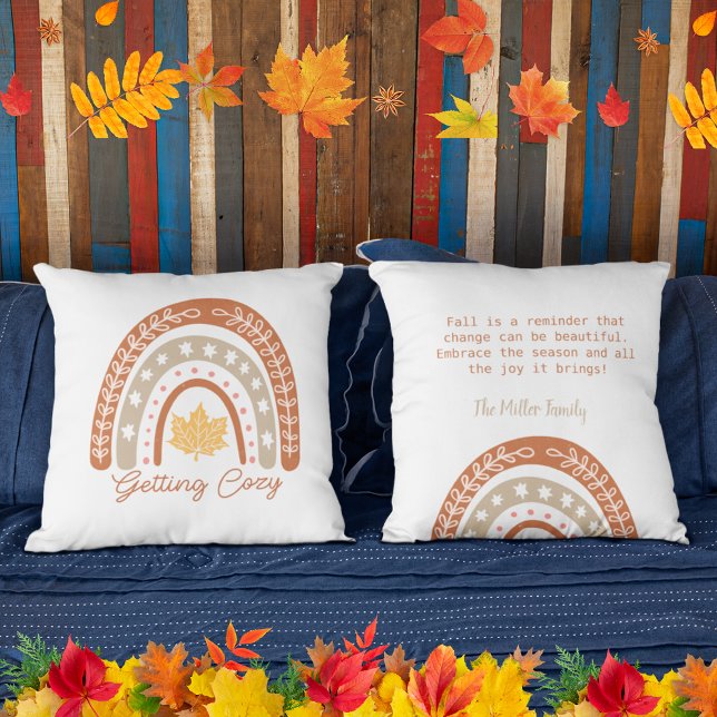 Coussin Obtenir Cosy Aquarelle arc-en-ciel quitter personn (Getting Cozy Watercolor rainbow leave personalized Throw Pillow)