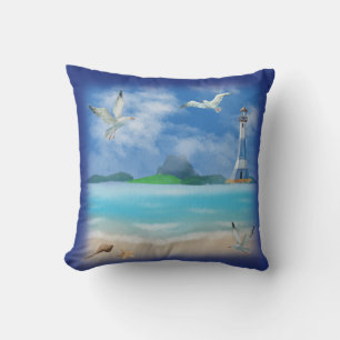 Coussin Ocean Beach Paradise Lighthouse Seaguls Coques