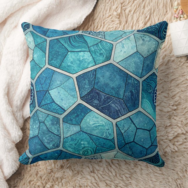 Coussin Ocean Blue Mosaic Pattern – Irregular Polygon (Couverture)