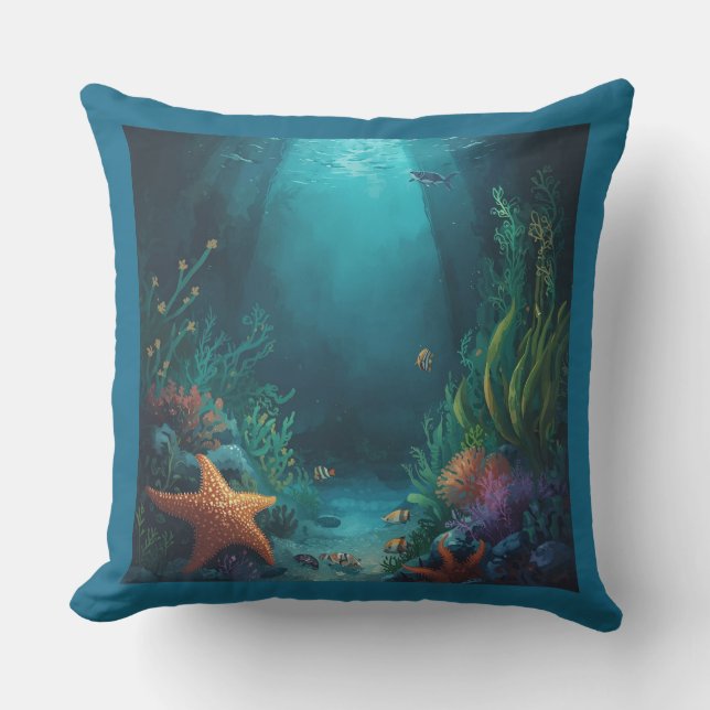 Coussin Ocean Dreams, Tropical Starfish and Seaweed (Recto)