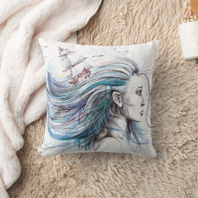 Coussin Ocean girl Naureal Watercolor art (Couverture)