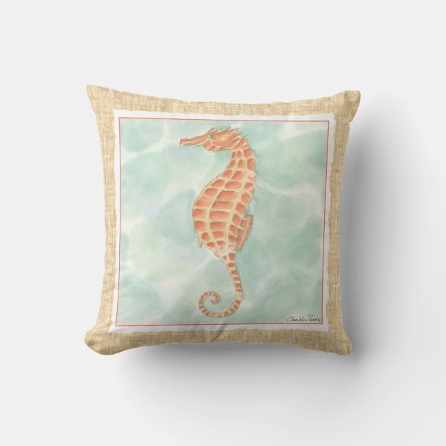 Coussin Ocean Orange Seahorse (Recto)