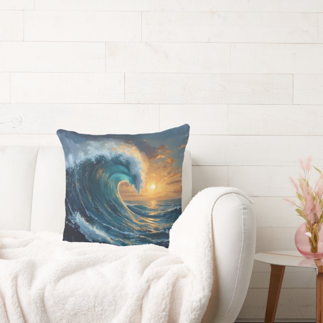 Coussin Ocean Wave Sunset Throw Pillow – Abstract Sea Art  (Canapé)