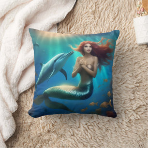 Coussin "Ocean's Dance : A Mermaid and Dolphins' Journey"
