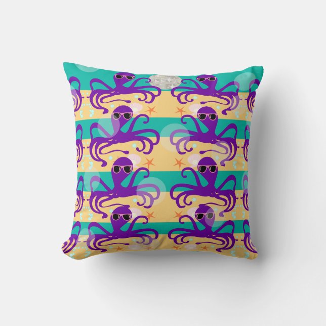 Coussin Octo Party Octopus Motif amusant Dessin d'art (Recto)