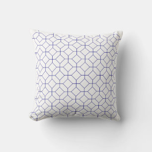 Coussin Octogons Bleus Et Blancs et Carrés, Marine, Art