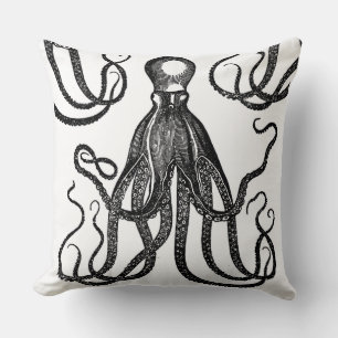 Coussin Octopus antique avec Tentacles Noir