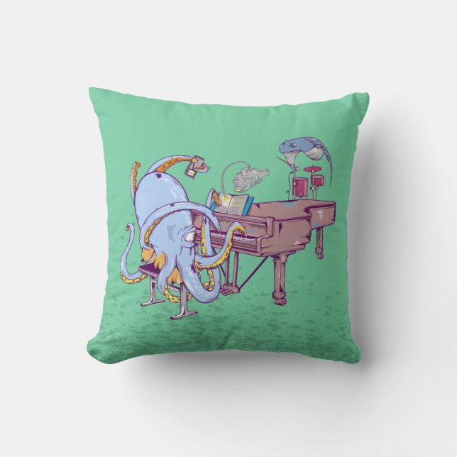 Coussin Octopus learning to play a piano (Recto)