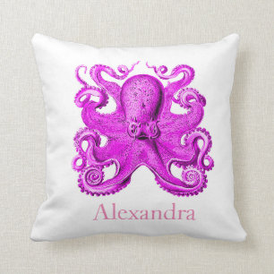 Coussin Octopus Personnalisé Violet Nautique Vintage Perso