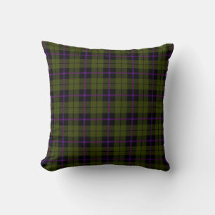 Coussin Odee armée plaid vert avec bande de prune violette