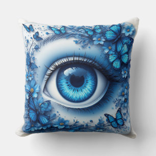 Coussin Œil Bleu Entouré De Fleurs Et De Papillons