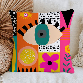 Coussin Œil maléfique funky abstrait maximaliste bohème au