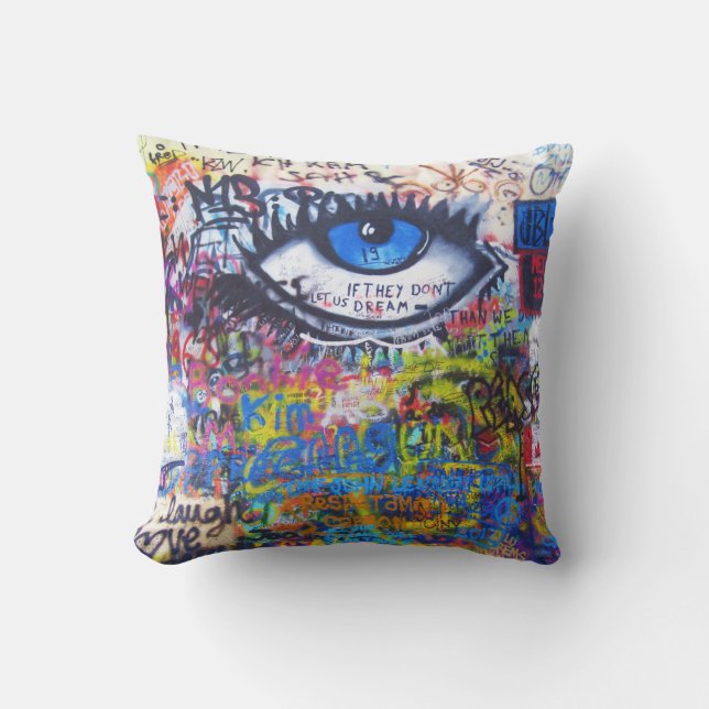 Coussin Oeil mauvais de graffiti bleu (Recto)