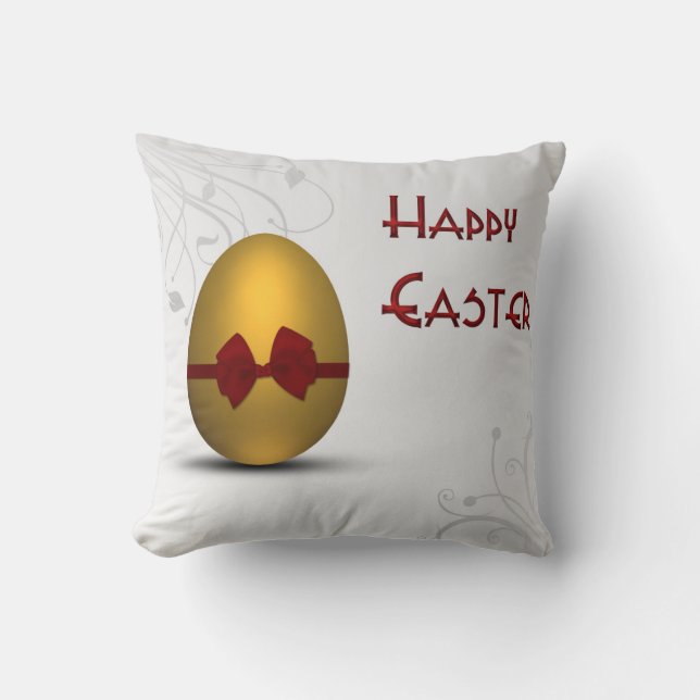 Coussin OEuf de Pâques doré avec Motif de fleurs de cou (Recto)