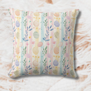 Coussin Œufs à rayures de Pâques à l'aquarelle pastel élég