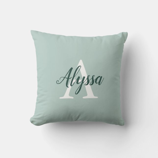 Coussin Oeufs de canard Monogramme vert Script Jeter Oreil (Recto)