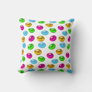 Coussin Œufs de Pâques multicolores sur fond blanc